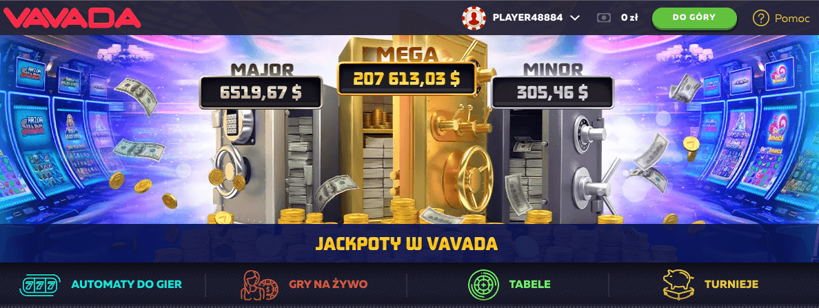 Aktualne pule jackpotów Mega, Major i Minor w Vavada Casino